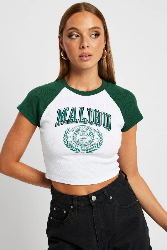 Green Graphic Top Short Sleeve