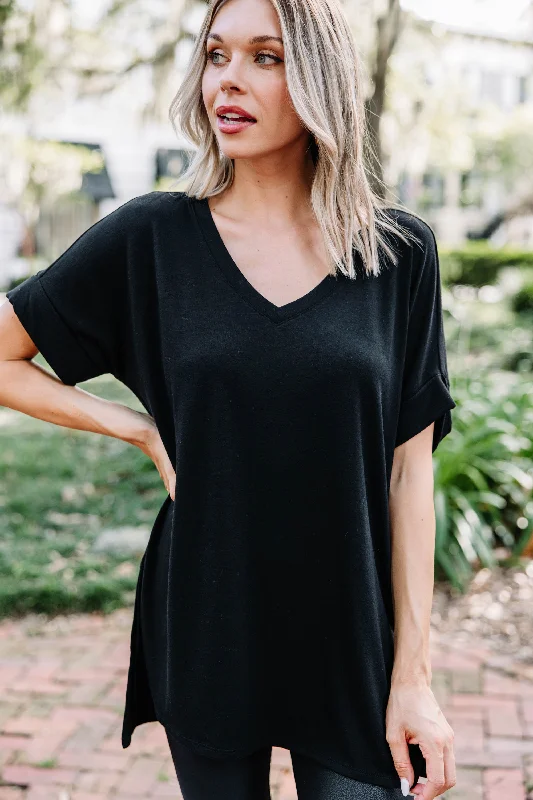 Make Your Life Easy Black V-neck Top