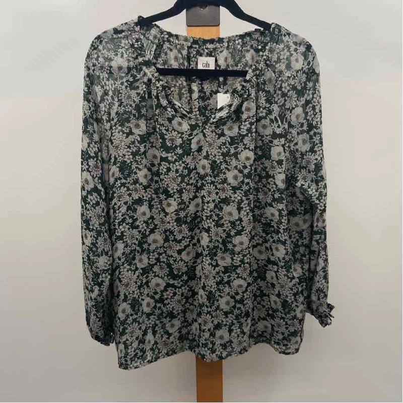 CABI Women's Size XS Green Floral Long Sleeve Shirt