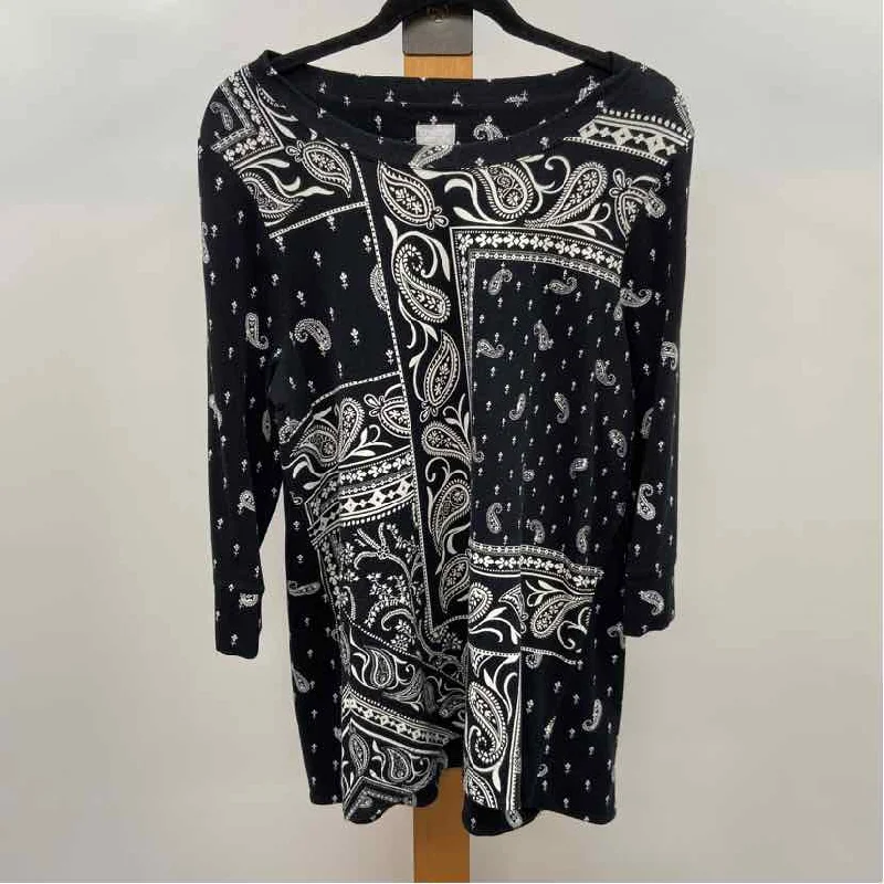 Chico's Women's Size L Black Paisley Long Sleeve Shirt