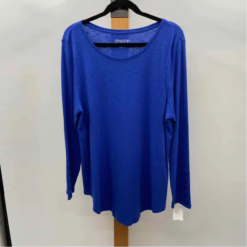 Chico's Women's Size L Blue Solid Long Sleeve Shirt