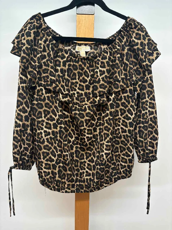 Michael Kors Women's Size M Brown Animal Print Long Sleeve Shirt