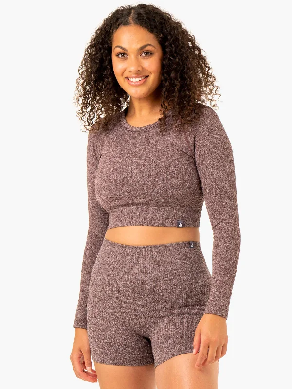 Rib Seamless Long Sleeve Top - Chocolate Marl