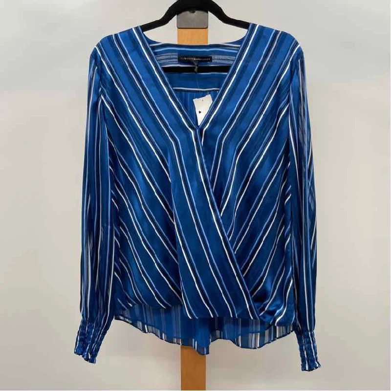 White House Black Market Women's Size L Navy Stripe Long Sleeve Shirt