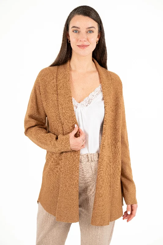 Shawl Collar Long Sleeve Double-Knit Cardigan