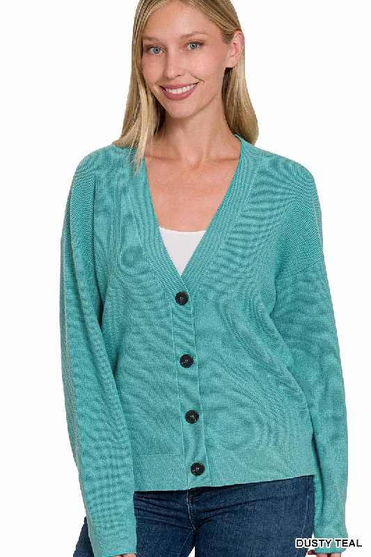 WOMENS VISCOSE SWEATER CARDIGAN IN DUSTY TEAL