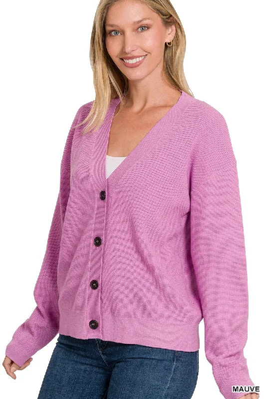 WOMENS VISCOSE SWEATER CARDIGAN IN MAUVE