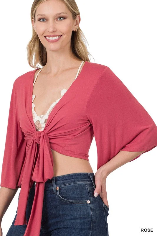 Women's Zenana- Rayon tie front cardigan -Rose