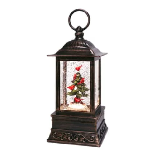 10.5" Pine Tree w/ Cardinals Glitter Lantern